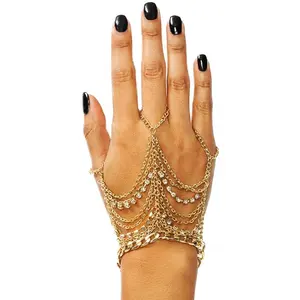 Frauen Schichten Armband Zwei Finger Ring Quasten Hand Handgelenk Kette Harness