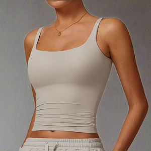 Camiseta sin mangas de compresión para mujer, con logo personalizado, transpirable, para fitness, gimnasio, correr, deporte, yoga, chaleco liso. - Product Image 2