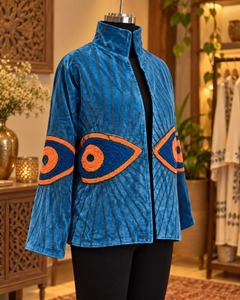 Blue <b>Velvet</b> Suzani Embroidered <b>Jacket</b> for Women Luxury Floral Ethnic <b>Jacket</b> Open Front Designer Winter Fashion Party Wear - Product Image 4
