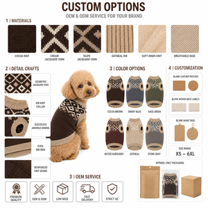 Suéter sin mangas para perro con diseño geométrico retro de punto de rombos, proveedor de ropa para mascotas OEM, ropa para mascotas con ribete elástico, chaleco de punto cálido para mascotas - Product Image 2