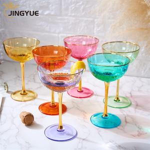 Coupe Art Déco de Luxe Coloré <span class=keywords><strong>Vintage</strong></span> 270ml Champagne Martini Cocktail Gobelet <span class=keywords><strong>Verre</strong></span> à Vin avec Bord Doré et Tige pour Bar - Product Image 6