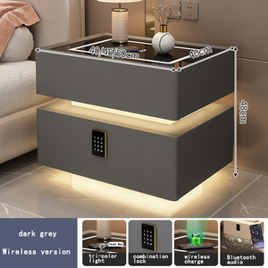 <span class=keywords><strong>Table</strong></span> <span class=keywords><strong>de</strong></span> Chevet Intelligente en Bois Luxe pour Chambres d'Hôtel, Noire et Blanche, avec Lumières LED, Verrouillage par Empreinte Digitale et Haut-Parleur - Product Image 3