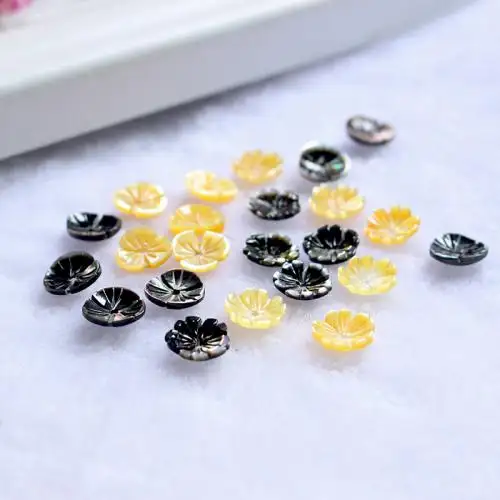 DIY fashion jewelry making findings handmade Carved Yellow Lip Shell Maple Leaf Bead Cap with Black Lip Shell 10mm 1611780
