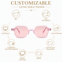 Lunettes en acétate rose transparent, monture géométrique hexagonale, mode féminine, détail diamant argenté