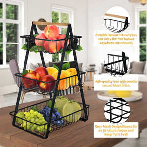 Comptoir moderne <span class=keywords><strong>à</strong></span> 3 niveaux Support de rangement détachable pour collations Nouveau <span class=keywords><strong>design</strong></span> <span class=keywords><strong>Corbeille</strong></span> <span class=keywords><strong>à</strong></span> fruits noire en fil métallique - Product Image 2