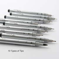 Stylo à dessin fin MS-807A-10 de qualité supérieure, encre pigmentée imperméable avec 10 tailles de pointes en nylon japonais, marqueurs d'art, stylo à aiguille, ensemble de stylos