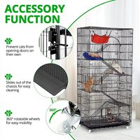 Cage à chat superposée en fer noir simple à monter soi-même avec roulettes, plateformes souples, hamac suspendu et échelles d'escalade pour usage intérieur multi-chats