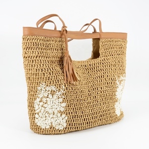 Wholesale Summer Beach <strong>Bag</strong> Paper <strong>Straw</strong> Handbags Handmade <strong>Straw</strong> <strong>Bag</strong> Large <strong>Straw</strong> <strong>Tote</strong> <strong>Bag</strong> With Embroidery and Tassels - Product Image 2