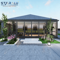Véranda en verre quatre saisons avec système de porte coulissante en verre pour jardin extérieur, patio, espace de vie et de divertissement