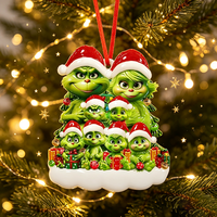 Breloque personnalisable en résine Grinch Couple - Pendentif décoratif de Noël pour arbre de Noël, décoration d'intérieur pour fans de films, ornements de Noël