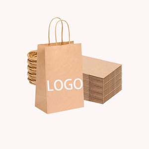 Sac cadeau d'exposition personnalisé en papier kraft marron de luxe, écologique et recyclable, avec impression sérigraphique classique, adapté aux aliments, longueur manche - Product Image 1