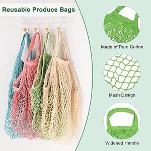 1-Pack Cotton <b>Mesh</b> Bag, Reusable Washable <b>Mesh</b> <b>Net</b> String Grocery Bag with Short Handle, Portable <b>Net</b> Tote for Fruit&Vegetables - Product Image 2
