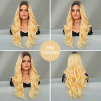 Perruque de 26 pouces de long ombrée blonde bouclée à raie moyenne Perruque de cheveux synthétiques mats pour femmes Cabello Largo Y Rizado Mate Natural