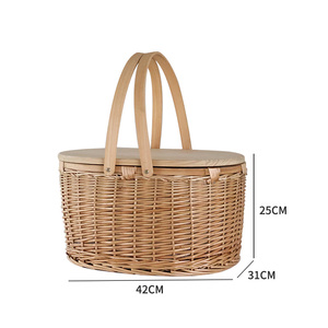 Cesta de Regalo para Picnic ZHIQUAN, Ovalada, de <span class=keywords><strong>Mimbre</strong></span>, Ratán, Aislada, Ecológica, Multifuncional, con Tapa de Bambú - Product Image 6