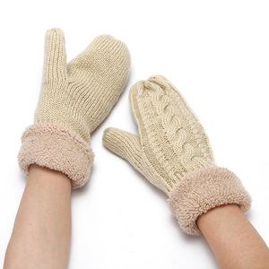 Gants d'hiver blancs pour femmes Doublure chaude-Gants épais en tricot de <span class=keywords><strong>laine</strong></span> confortable Mitaines - Product Image 1