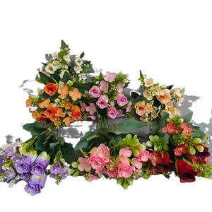 Buquê de flores de seda de alta qualidade para casamento, flores artificiais decorativas de 30 cm, rosas rosas quentes