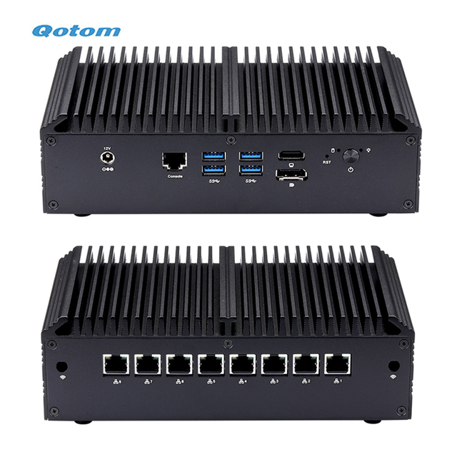 Qotom Industrial Fanless Soft Mini Router I5 8260U 8x 2.5G I225 LAN AES-NI 4*USB Rs232 PfSense Firewall PC