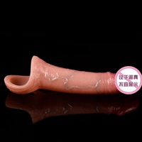 Préservatif en silicone pour homme, allongé et épaissi, creux, retardateur, simulation de pénis, godemiché portable, jouets sexuels