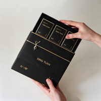Boîte à tiroir coulissant de luxe personnalisée en deux parties, noir mat, avec fenêtre découpée et estampage à chaud doré pour emballage cadeau de parfum
