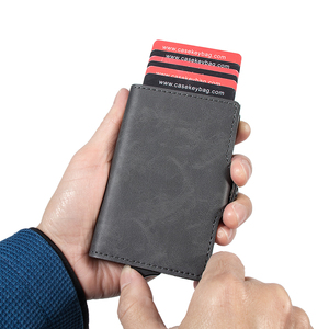 2023 Side Push Button <b>Mens</b> <b>RFID</b> Leather Smart <b>Wallet</b> Slim Minimalist Aluminum Credit Business Popup Cardholder Cartera Tarjetero - Product Image 1