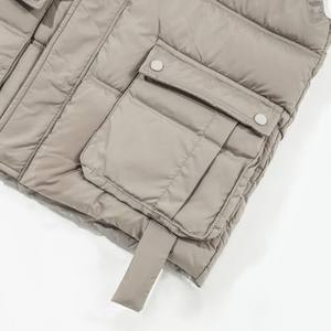 Women's Stylish Canvas Puffer Vest Zipper Closure Filled Waterproof Windproof Stand Collar for Autumn Spring Outer Wear - Product Image 3