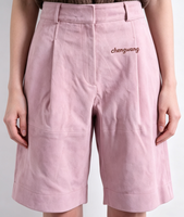 Shorts doux rose poudré pour femmes, taille haute, longueur genou, avec broderie, shorts décontractés pour femmes, shorts de marche quotidiens