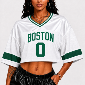 Maillots personnalisés ODM OEM <span class=keywords><strong>Boston</strong></span> <span class=keywords><strong>Celtics</strong></span> pour femmes, style streetwear Y2K, coupe ample, épaules tombantes, t-shirts en mesh. - Product Image 5