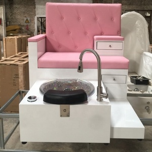 Kisen Factory Wholesale Luxury Throne Foot Spa Manicure Chair Beauty Nail Salon White Pink Pedicure Chair With Led Lighting - Product Image 1