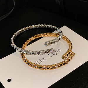 प्लेटिनम-प्लेटेड 18k गोल्ड जिरकोनिया-सेट सांप शैली की खुली बांगल महिलाओं के गहने थोक - Product Image 4