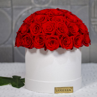 UKIQUEEN grosir baru jenis hadiah Valentine mewah bentuk bulat beludru diawetkan bunga mawar dalam kotak