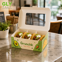 Boîte à tacos personnalisée en gros avec fenêtre de séparation, support alimentaire jetable en papier pour emballage de restaurant mexicain à emporter