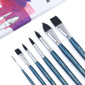 Fournitures d'art professionnelles, ensemble de 7 pinceaux, manche bleu, poils en nylon, pinceaux d'art, manche en bouleau, pinceaux multi-usages pour peinture à l'aquarelle - Product Image 1