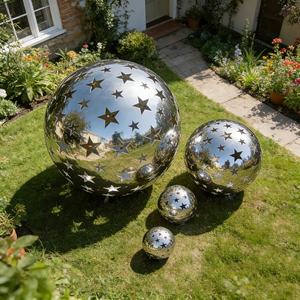 Fabrika Pentagram Şeklinde Oyuk Paslanmaz Çelik Top Peyzaj Heykeli Dekorasyon Metal Küre - Product Image 5