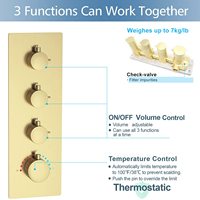 Kit de finition de robinet mélangeur de douche thermostatique 3 voies en laiton brossé doré non revêtu, avec 3 sorties et 3 poignées de commande