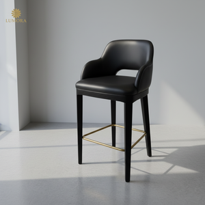 Chaise de bar commerciale Roco moderne en bois massif, durable et stable, avec revêtement en cuir, pour bar à domicile, villa et entrée - Product Image 3