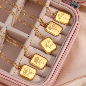 <span class=keywords><strong>2022</strong></span> mignon carré en acier inoxydable plaqué or <span class=keywords><strong>mois</strong></span> naissance fleur colliers étanche nouveau Design Style classique-meilleur cadeau d'anniversaire - Product Image 4