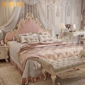 Elegante Set Camera <span class=keywords><strong>da</strong></span> <span class=keywords><strong>Letto</strong></span> Completo in Stile Principessa Francese con Testiera Imbottita e <span class=keywords><strong>Letto</strong></span> con Struttura in Legno Massello Intagliato - Product Image 4