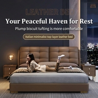 Modernes Luxuriöses Echtleder-Softbett mit Hohem Stauraum und Eichenholzrahmen für das Hauptschlafzimmer