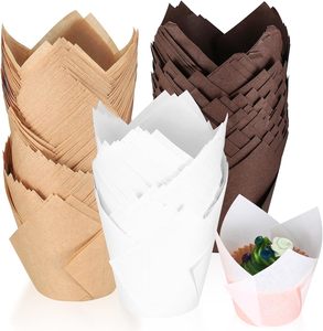 Moules à muffins en papier en forme de tulipe, couleur naturelle blanc et marron, tailles mini/15cm/16cm/16.5cm/17cm/17.5cm - Product Image 1