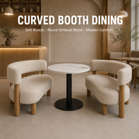 Ensemble de banquettes sculpturales avec table en pierre frittée pour restaurant, ensemble de bancs en forme de rein pour café et hôtel
