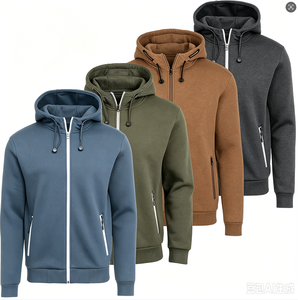 <b>Men's</b> Regular Fit Full <b>Zip</b> Hooded Sweatshirt Solid Color Casual Cotton French Terry <b>Hoodie</b> Autumn Wear - Product Image 3