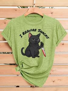 T-shirt décontracté pour femme, style Hip Hop, motif chat amusant '<span class=keywords><strong>Je</strong></span> <span class=keywords><strong>suis</strong></span> bien', col rond, manches courtes, anti-plis, respirant - Product Image 3