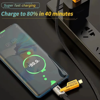 Venta caliente Material de aleación de zinc trenzado de nailon Venta caliente de alta calidad PD 27W a 65W 4 en 1 Cable de datos de carga rápida USB para teléfono