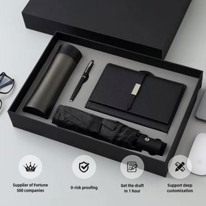 Luxury Business <b>Gift</b> <b>Set</b> With Leather Notebook Vacuum Cup Umbrella Pen Personalization For Corporate Events - Product Image 1