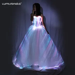 2021 nueva llegada vestido de novia boda resplandor en el oscuro luz vestido brillante LED de fibra óptica vestido de boda