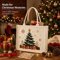 Sac fourre-tout de Noël en toile de coton lavable avec boîte à décorations d'arbre en étoile dorée et imprimé flocon de neige pour les fêtes d'hiver