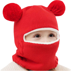 Bonnets de <span class=keywords><strong>ski</strong></span> d'hiver en tricot à pompons pour enfants et bébés, nourrissons et tout-petits avec écharpe et <span class=keywords><strong>masque</strong></span> de protection du visage - Product Image 1