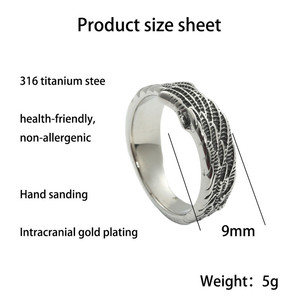European American Style <b>Titanium</b> Steel Wing <b>Ring</b> Silver Men's Punk Jewelry 24081 - Product Image 4