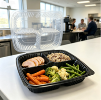 Boîte à clapet carrée en plastique PP bicolore de 10 pouces, jetable, pour emporter, boîte à emporter, emballage alimentaire pour restaurant