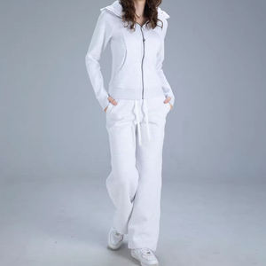 女式全拉链高领运动衫斜口袋长袖休闲纯色运动前徽标志水洗外套 - Product Image 3